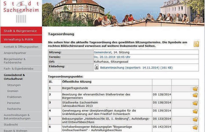 Im neuen Ratsinformationssystem Sachsenheims sollen ab heute auch Sitzungsvorlagen einsehbar sein.  Screenshot: Rücker