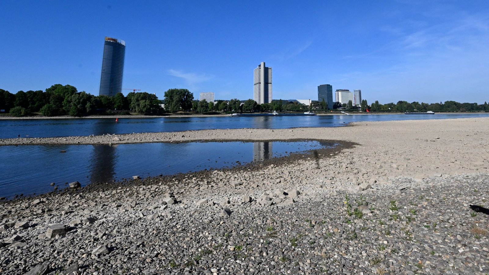 Der Rhein hat derzeit wenig Wasser - so wie hier in Bonn.Foto: Roberto Pfeil/dpa