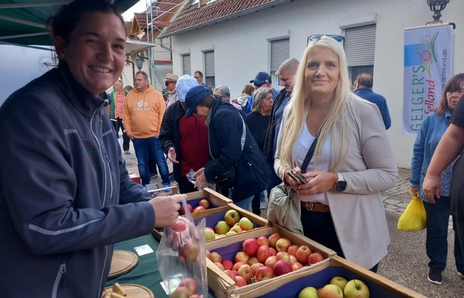 Isabell Geiger vom gleichnamigen Obsthof in Bietigheim verkauft vor allem Gala-Äpfel aus heimischem Anbau beim Naturparkmarkt in Ochsenbach. <span class='image-autor'>Fotos: Glemser</span>
