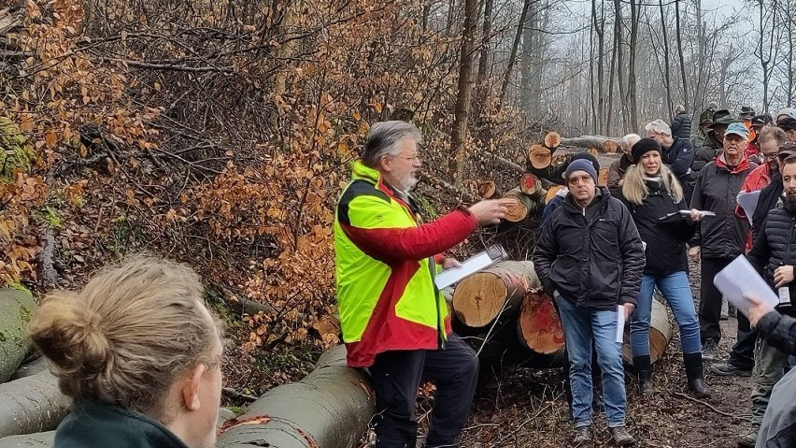 Brennholzversteigerungen wie hier in Nussdorf sind immer gut besucht. Revierförster Steffen Frank (in der gelben Weste) leitet die Auktion. Archivfoto: LL Brennholzversteigerungen wie hier in Nussdorf sind immer gut besucht. Revierförster Steffen Frank (in der gelben Weste) leitet die Auktion. Archivfoto: LL