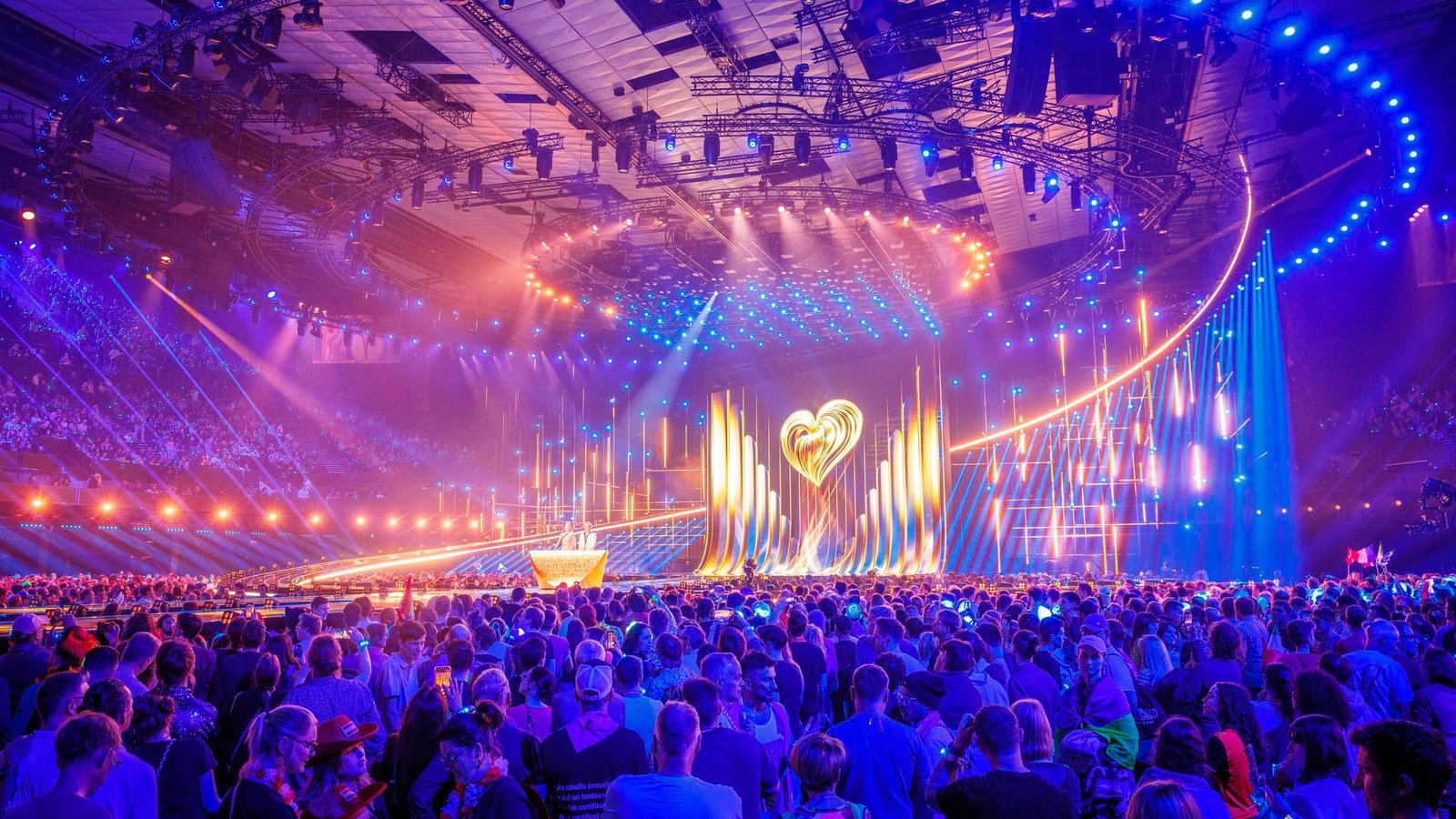 Proben für das Finale des 70. Eurovision Song Contest (ESC) in der Stadthalle Wien.Foto: Jens Büttner/dpa