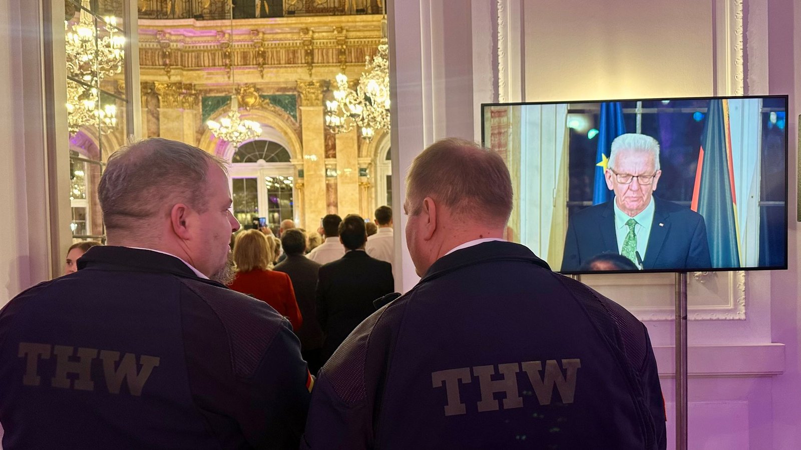 Stille Schaffer: Vertreter des Technischen Hilfswerks beim Neujahrsempfang von Ministerpräsident Winfried Kretschmann im Neuen Schloss.Foto: Jan Sellner