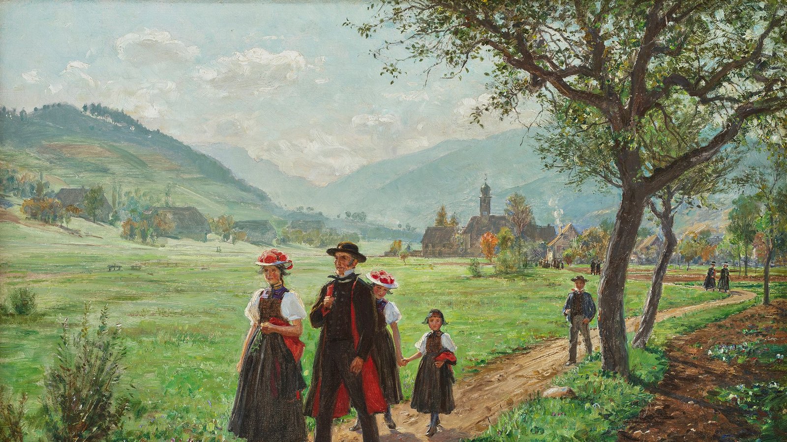 Berge, Bauern, Bollenhut: der Künstler Wilhelm Hasemann hat mit seiner Kunst – hier ein Sonntagsspaziergang – das Bild vom Schwarzwald geprägt.Foto: Leihgabe aus Privat/Axel Killian