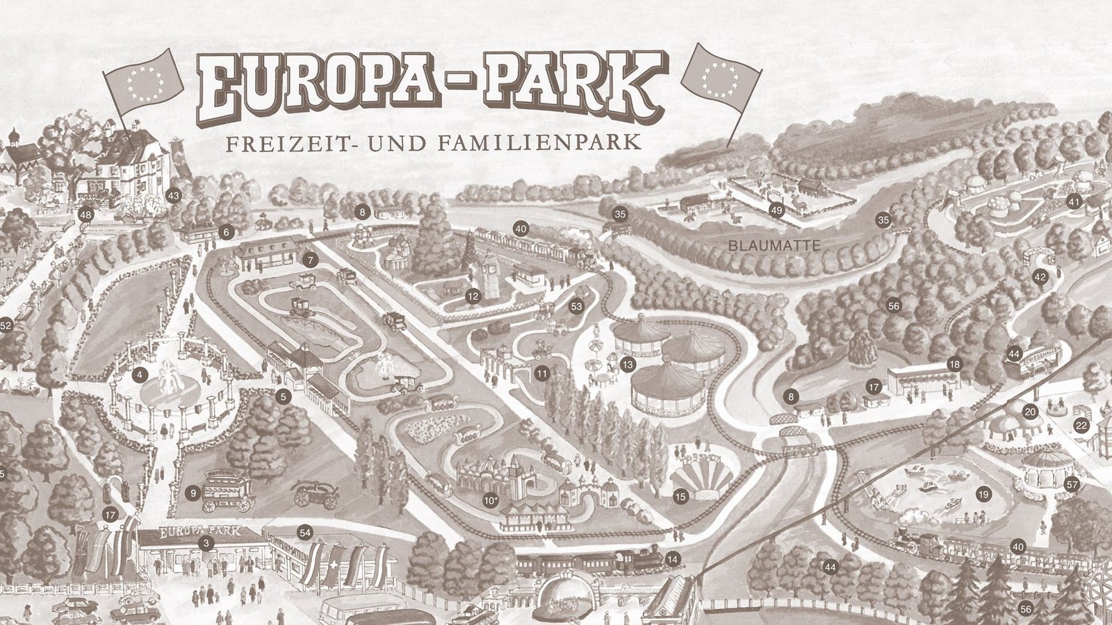 Ein Parkplan aus den Anfangsjahren des Europaparks – inzwischen ist er mit über sechs Millionen Besuchern jährlich der größte Freizeitpark Deutschlands.Foto: Europapark