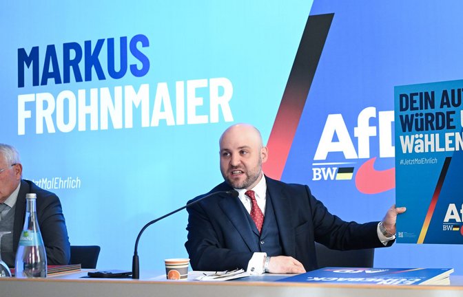 Markus Frohnmaier(rechts) und Emil Sänze präsentieren die AfD-Kampagne.<span class='image-autor'>Foto: Bernd Weißbrod/dpa</span>