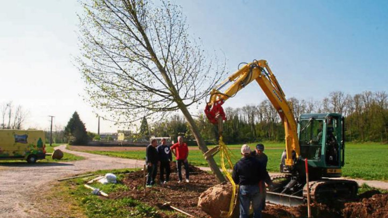 Acht Winterlinden wurden gestern beim alten Badplatz in Vaihingen gepflanzt.  Foto: Arning