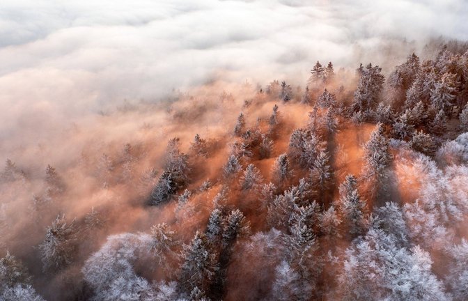 Die Höhenlagen des Taunus rund um den Großen Feldberg ragen am Morgen eines Wintertages aus einem Nebelmeer.<span class='image-autor'>Foto: Imago/Jan Eifert</span>