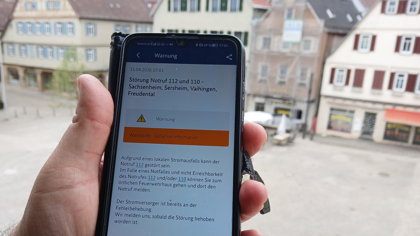 Auch die Warnapp Nina informiert über die Störung. Foto: Müller