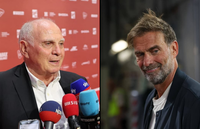 Bayern-Ehrenpräsident Uli Hoeneß (links) und Bundestrainer Jürgen Klopp<span class='image-autor'>Christian Charisius/dpa / IMAGO/Eibner-Pressefoto/Jenni Maul</span>
