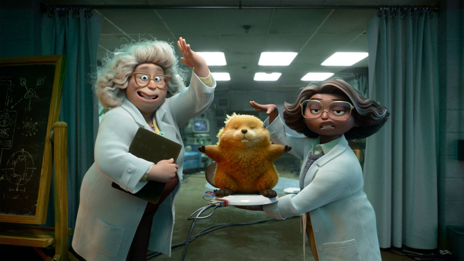 Dr. Sam und Dr. Nisha erforschen mit Roboter-Bibern die Tierwelt.Foto: PIXAR