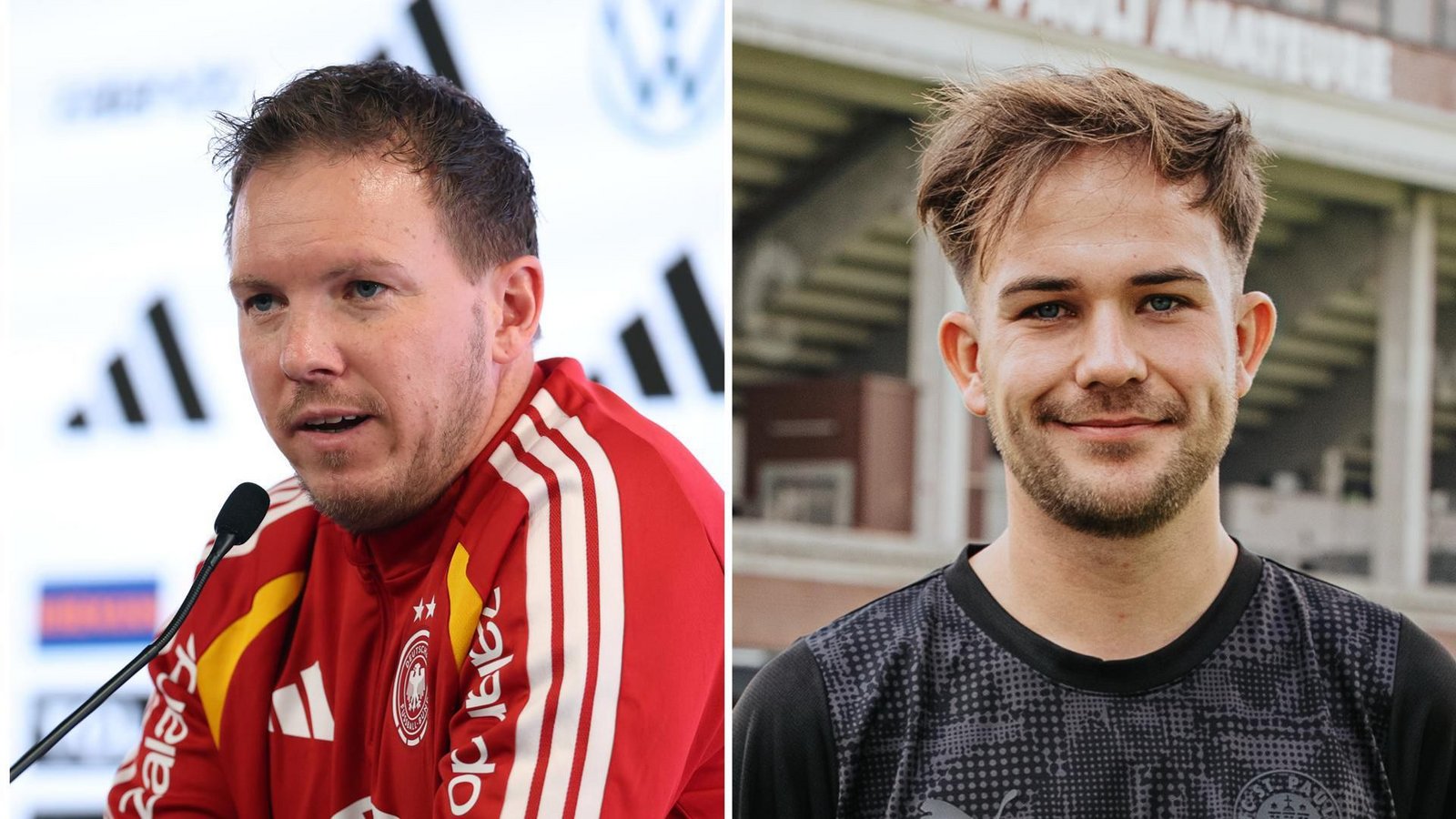 Der Bundestrainer begrüßt das Coming-out von Christian Dobrick (Archivbild).Foto: Christian Charisius/dpa/ /FC St. Pauli (Collage) Der Bundestrainer begrüßt das Coming-out von Christian Dobrick (Archivbild).Foto: Christian Charisius/dpa/ /FC St. Pauli (Collage)