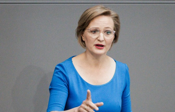 Im Deutschen Bundestag: Grünen-Chefin Franziska Brantner.<span class='image-autor'>Foto: Carsten Koall/dpa</span>