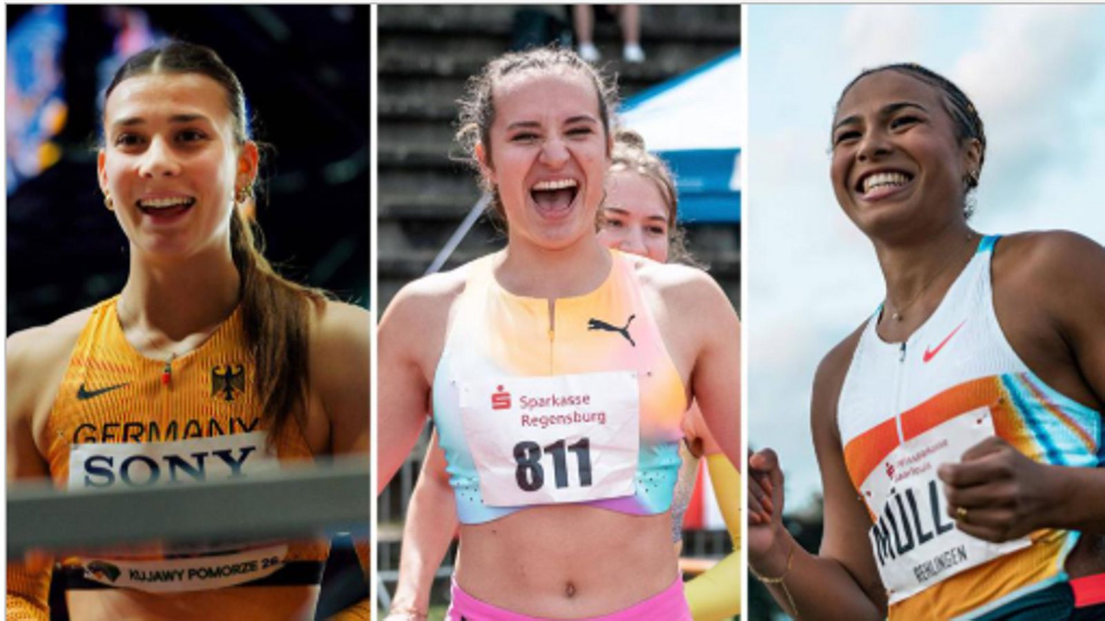 Diese drei Leichtathletinnen aus Stuttgart werden am 13. Juli bei unserem Talkformat „Gespräche im Gottlieb“ zu Gast sein (v.li): Sandrina Sprengel, Rosina Schneider und Laura Raquel Müller.Foto: Imago/Eibner (2), Beautiful Sports