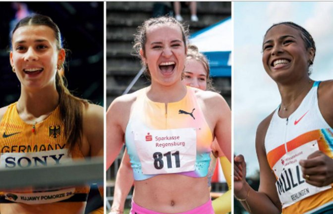 Diese drei Leichtathletinnen aus Stuttgart werden am 13. Juli bei unserem Talkformat „Gespräche im Gottlieb“ zu Gast sein (v.li): Sandrina Sprengel, Rosina Schneider und Laura Raquel Müller.<span class='image-autor'>Foto: Imago/Eibner (2), Beautiful Sports</span>