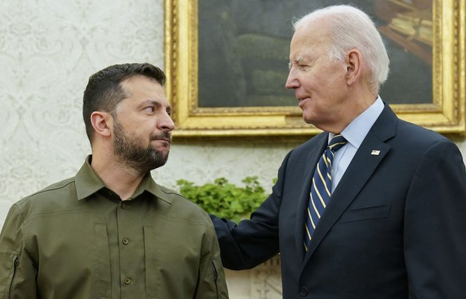 Wolodymyr Selenskyj bei seinem Treffen mit US-Präsident Joe Biden im September dieses Jahres in Washington.<span class='image-autor'>Foto: dpa/Evan Vucci</span>
