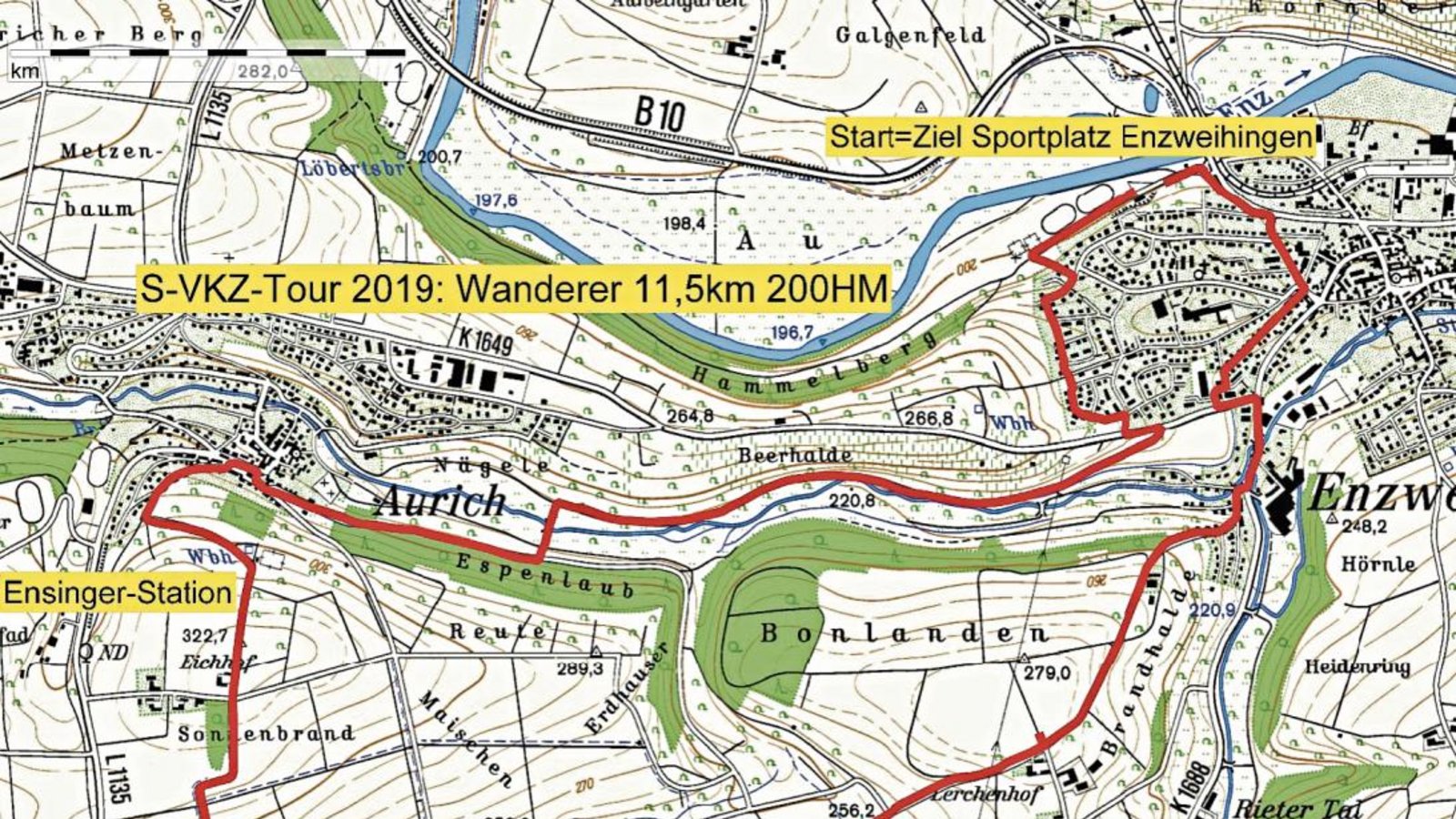 Die Wanderstrecke bei der S-VKZ-Tour am Samstag.