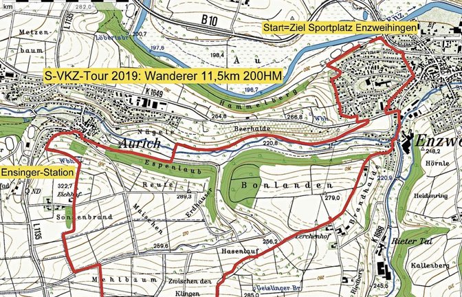 Die Wanderstrecke bei der S-VKZ-Tour am Samstag.