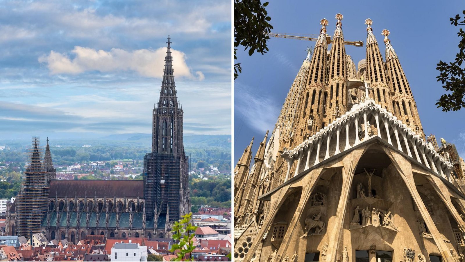 Blick auf das Ulmer Münster (links) und der neue höchste Kirchturm der Sagrada Família in Barcelona (rechts). (Archivbild).Foto: IMAGO/Peter Widmann/IMAGO/ Cavan Images Blick auf das Ulmer Münster (links) und der neue höchste Kirchturm der Sagrada Família in Barcelona (rechts). (Archivbild).Foto: IMAGO/Peter Widmann/IMAGO/ Cavan Images