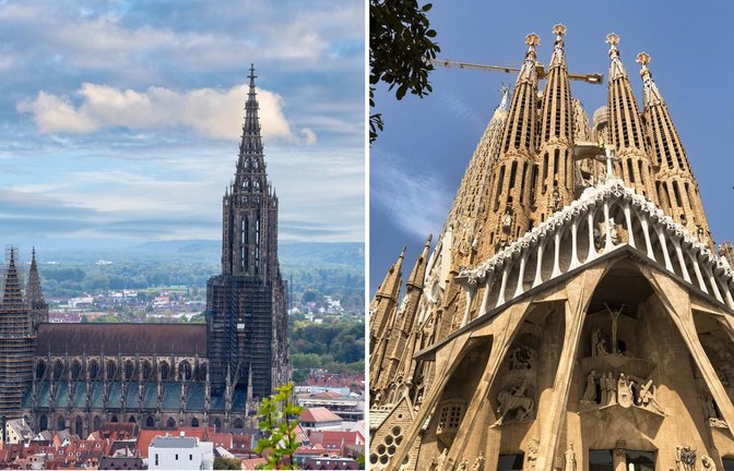 Blick auf das Ulmer Münster (links) und der neue höchste Kirchturm der Sagrada Família in Barcelona (rechts). (Archivbild).<span class='image-autor'>Foto: IMAGO/Peter Widmann/IMAGO/ Cavan Images</span>