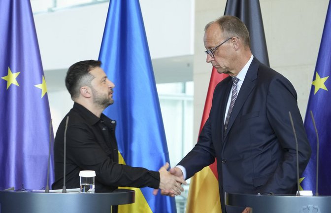 Bundeskanzler Merz und Wolodymyr Selenskyj im Kanzleramt.<span class='image-autor'>Foto: IMAGO/Political-Moments</span>