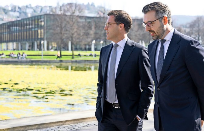 Moritz Oppelt mit Freund und Parteikollege  Manuel Hagel<span class='image-autor'>Foto: Marijan Murat/dpa</span>