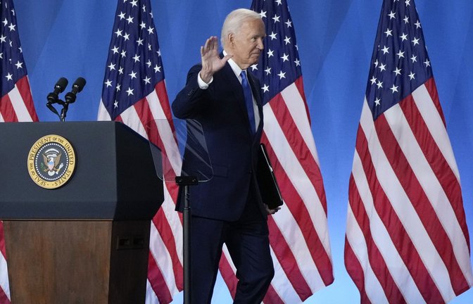 Joe Biden bei der Pressekonferenz am letzten Tag des Nato-Gipfels in Washington.<span class='image-autor'>Foto: dpa/Jacquelyn Martin</span>