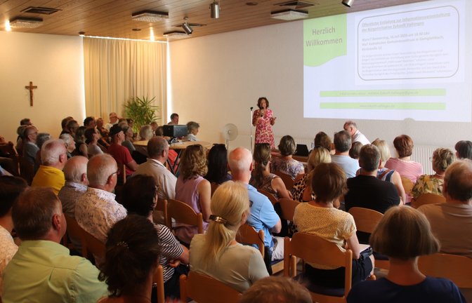 Faktencheck zur Erlebniswelt Markstein: Rund 150 Besucherinnen und Besucher lassen sich von BI-sprecherin Kerstin Bausch (am Mikrofon) informieren.  <span class='image-autor'>Foto: Arning</span>