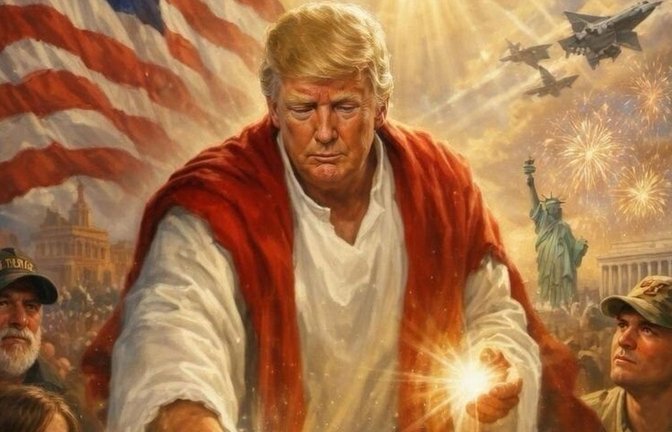 Donald Trump hat ein KI-generiertes Bild auf seinem offiziellen Social-Media-Account bei Truth Social veröffentlicht, das ihn selbst als Personifizierung von Jesus Christus bei der Heilung eines Kranken zeigt.<span class='image-autor'>Foto: © Truth Social / @realDonaldTrump</span>