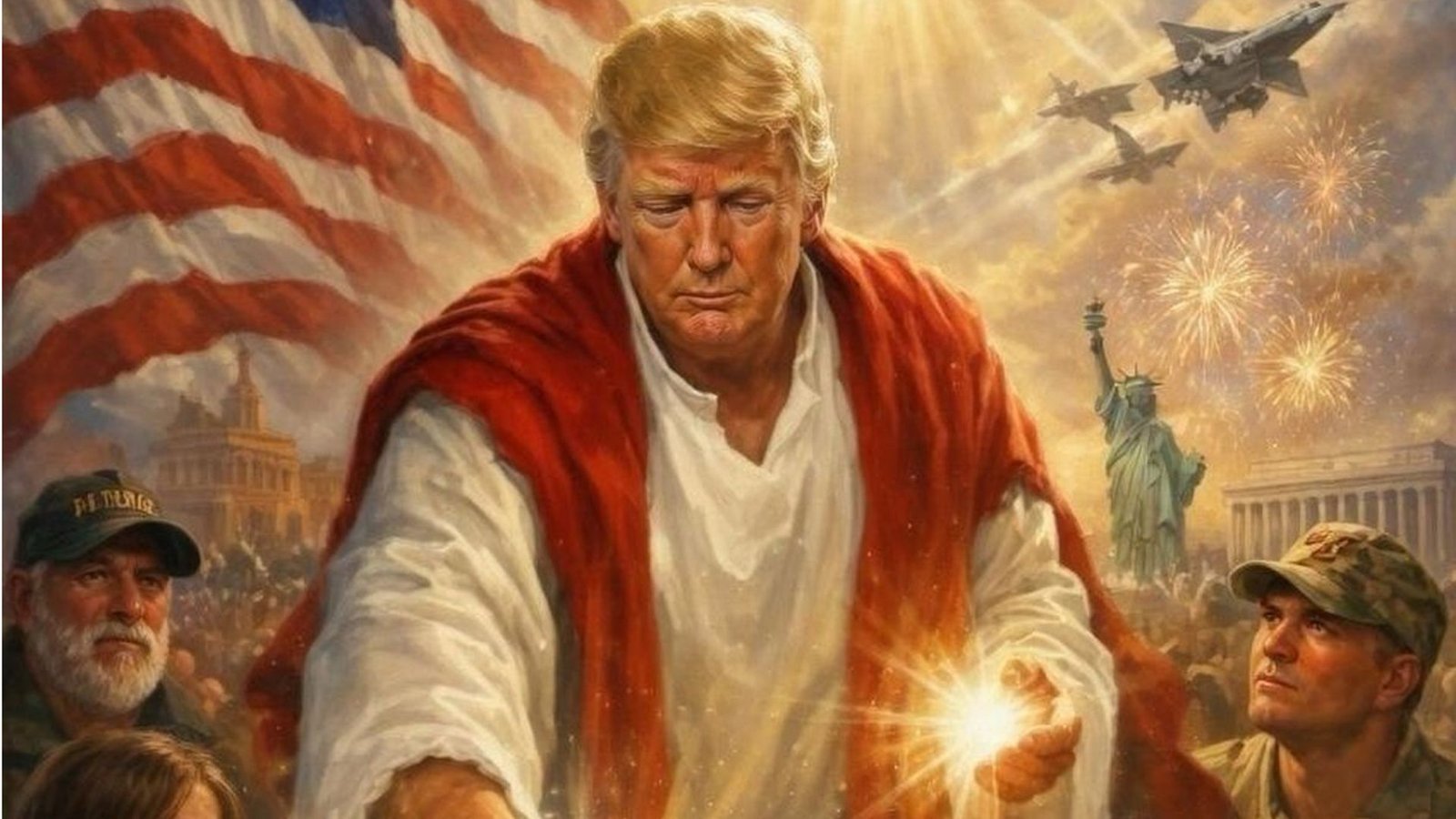 Donald Trump hat ein KI-generiertes Bild auf seinem offiziellen Social-Media-Account bei Truth Social veröffentlicht, das ihn selbst als Personifizierung von Jesus Christus bei der Heilung eines Kranken zeigt.Foto: © Truth Social / @realDonaldTrump Donald Trump hat ein KI-generiertes Bild auf seinem offiziellen Social-Media-Account bei Truth Social veröffentlicht, das ihn selbst als Personifizierung von Jesus Christus bei der Heilung eines Kranken zeigt.Foto: © Truth Social / @realDonaldTrump