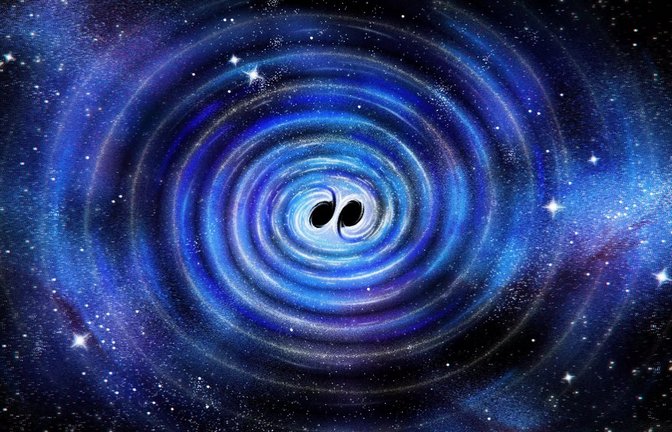 Künstlerische Darstellung eines neu entstandenen Schwarzen Lochs, das nach der Verschmelzung zweier Schwarzer Löcher unter Aussendung von Gravitationswellen abklingt.<span class='image-autor'>Foto: © Maggie Chiang für die Simons Foundation</span>