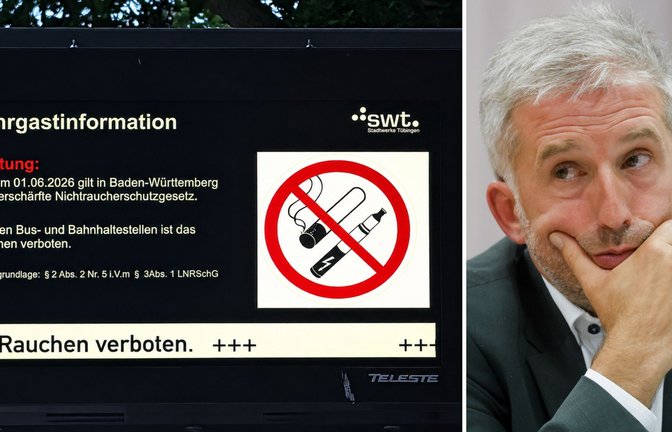 Tübingens OB Boris Palmer denkt nicht daran, seine Ordnungskräfte damit zu behelligen, Raucher an Haltestellen zu kontrollieren. Auf den Anzeigetafeln an Tübinger Haltestellen wird dennoch alle paar Sekunden auf das seit 1. Juni verschärfte Nichtraucherschutzgesetz hingewiesen.<span class='image-autor'>Foto: Hans-Jörg Schweizer / Christoph Schmidt (dpa)</span>