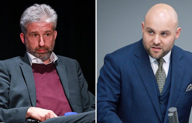 Boris Palmer (links) und Markus Frohnmaier werden am 5. September in Tübingen öffentlich über verschiedene politische Themen diskutieren.<span class='image-autor'>Foto: IMAGO/Ulmer II, Political-Moments</span>