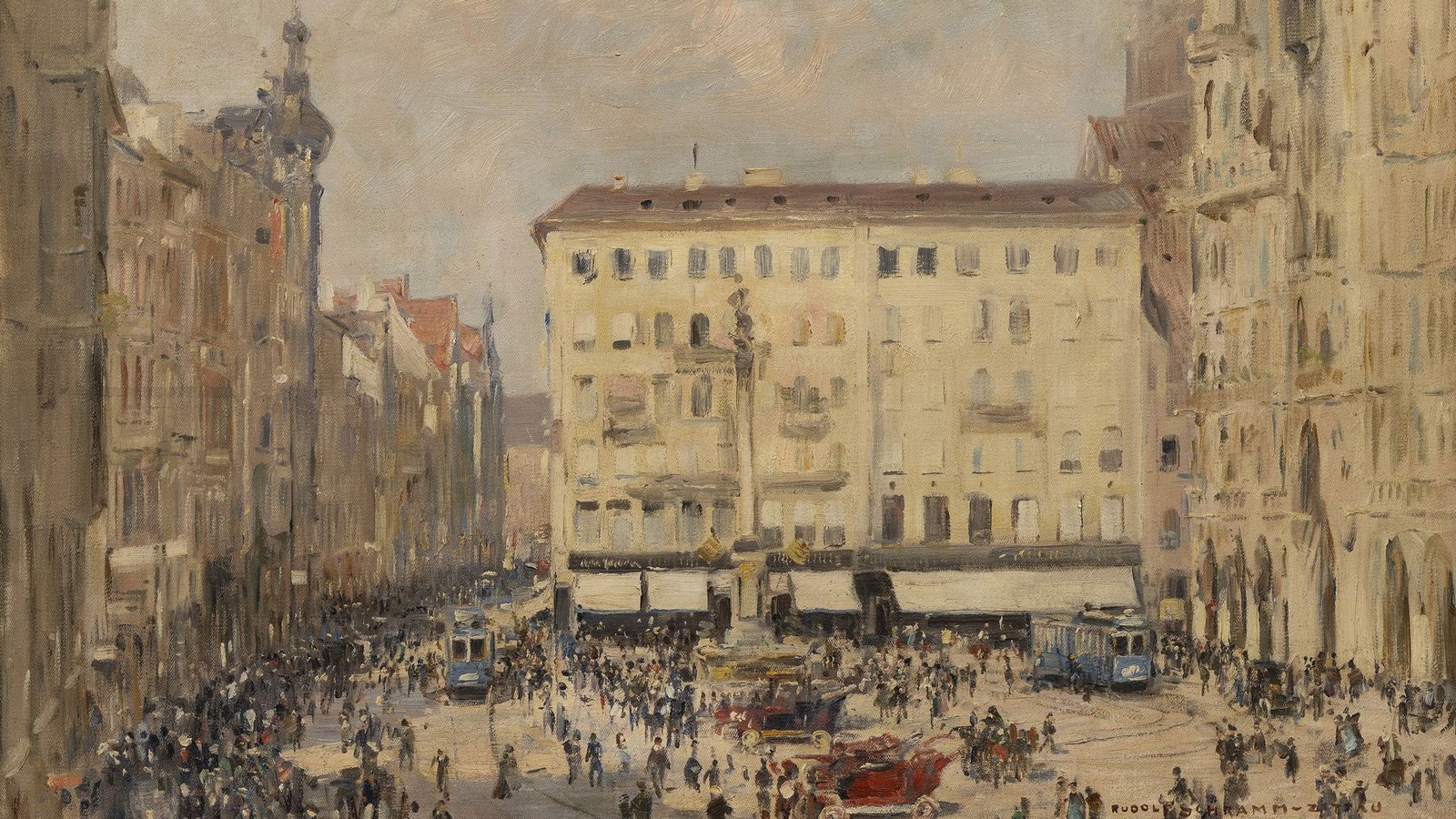 Das Bild „Marienplatz in München“ von Rudolf Schramm-Zittau wird an die Nachfahren der Familie Stern zurückgegebenFoto: Frank Kleinbach Das Bild „Marienplatz in München“ von Rudolf Schramm-Zittau wird an die Nachfahren der Familie Stern zurückgegebenFoto: Frank Kleinbach