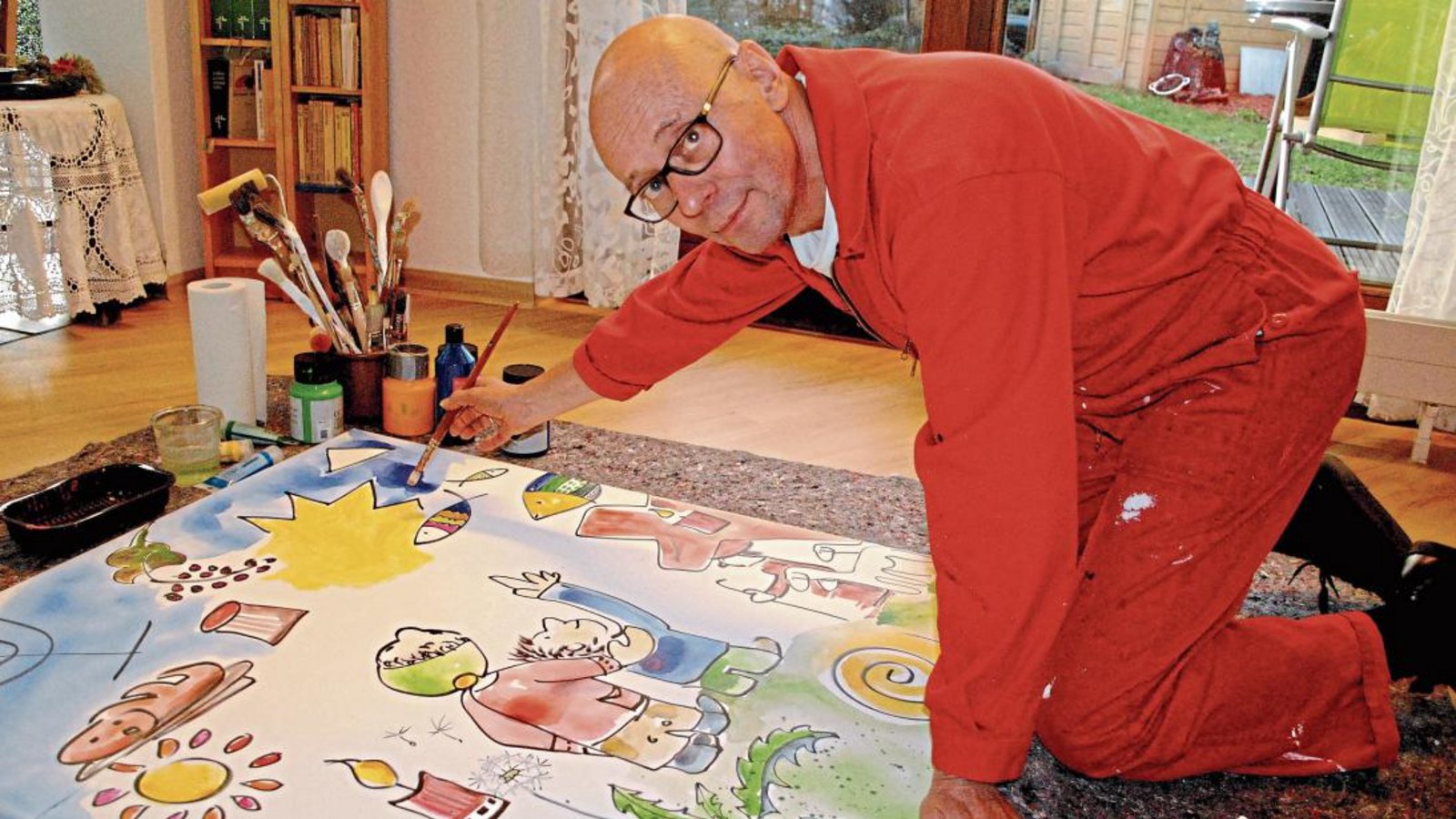 Der ehemalige Illinger Diakon Thomas Knodel bei der künstlerischen Arbeit an seinem Bild zur Jahreslosung 2019. Foto: Stahlfeld Der ehemalige Illinger Diakon Thomas Knodel bei der künstlerischen Arbeit an seinem Bild zur Jahreslosung 2019. Foto: Stahlfeld