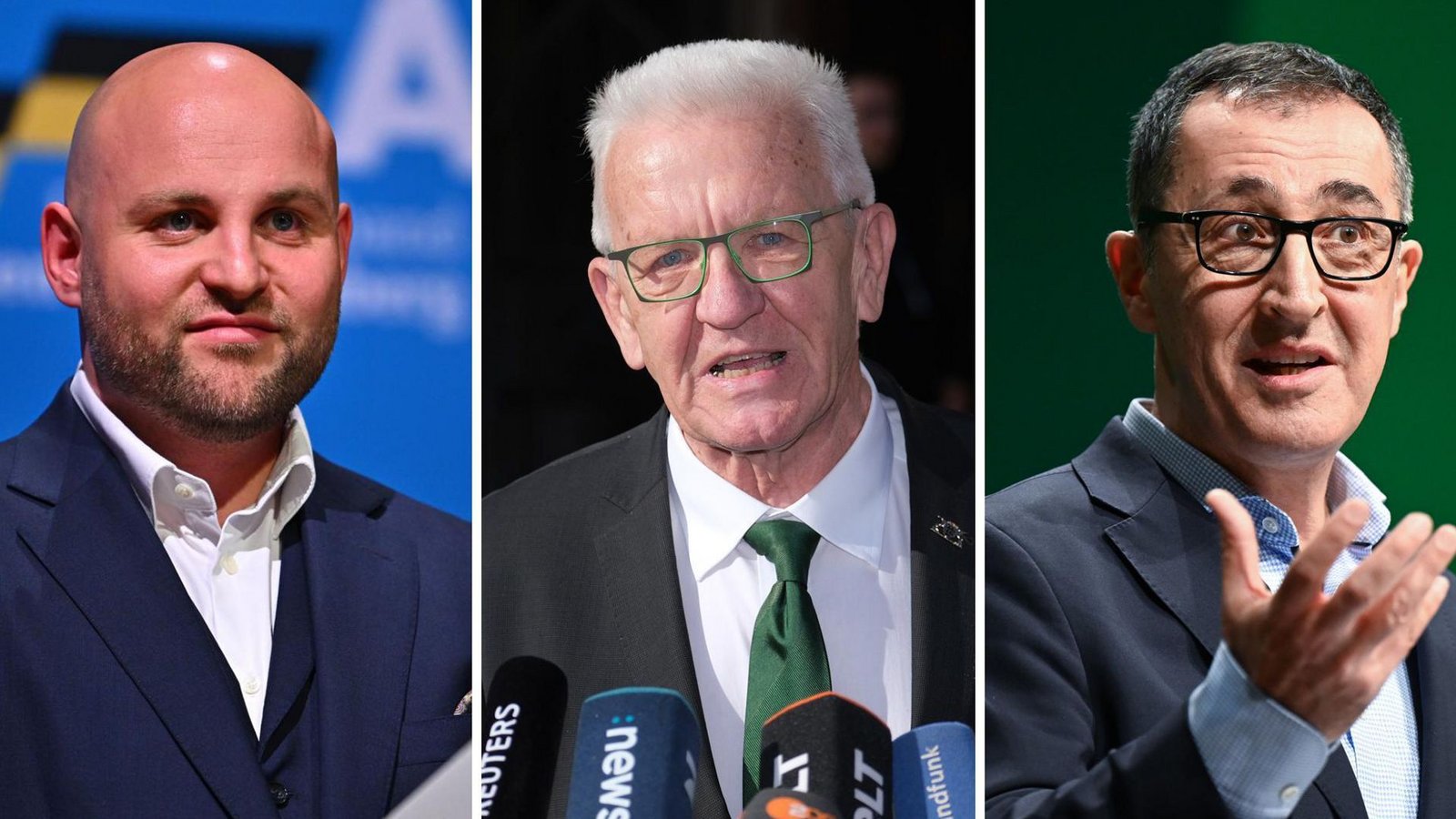 Der AfD-Landesvorsitzende Markus Frohnmaier (links) zieht mit einer angekündigten Russlandreise unter anderem den Unmut von Winfried Kretschmann (Mitte) und Cem Özdemir auf sich.Foto: Jan-Philipp Strobel/dpa, Bernd Weißbrod/dpa Der AfD-Landesvorsitzende Markus Frohnmaier (links) zieht mit einer angekündigten Russlandreise unter anderem den Unmut von Winfried Kretschmann (Mitte) und Cem Özdemir auf sich.Foto: Jan-Philipp Strobel/dpa, Bernd Weißbrod/dpa