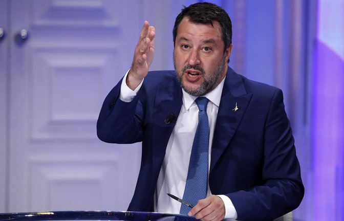 Matteo Salvini  (hier 2022 im italienischen Fernsehen) steht derzeit vor Gericht.<span class='image-autor'>Foto: IMAGO/ZUMA Wire/Massimo Di Vita</span>