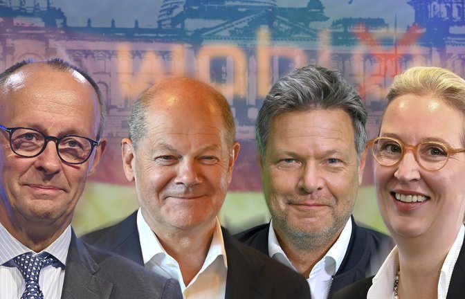 Friedrich Merz (CDU), Olaf Scholz (SPD), Robert Habeck (Grüne) und Alice Weídel (AfD) bewerben sich für das Kanzleramt.<span class='image-autor'>Foto: IMAGO/Sven Simon//Frank Hoermann</span>