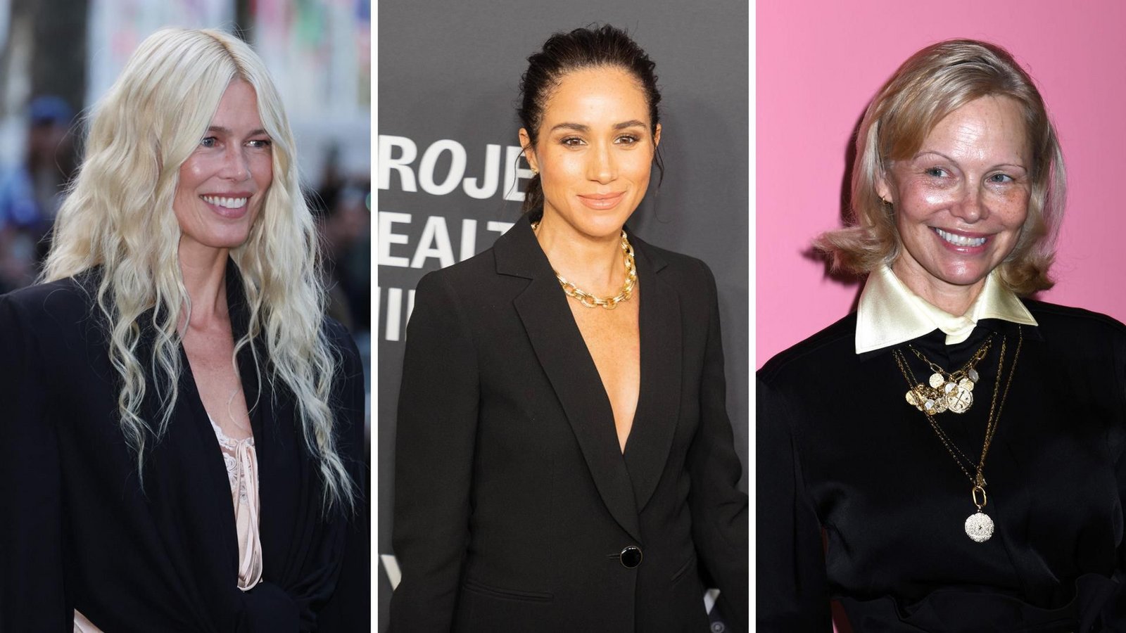 So natürlich und ungeschminkt aussehen wie möglich (von links): Claudia Schiffer, Herzogin Meghan und Pamela Anderson.Foto: IMAGO/Best Image/ZUMA Press Wire