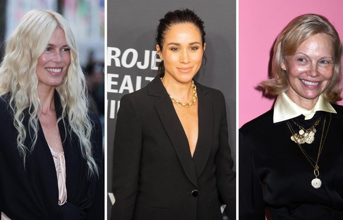 So natürlich und ungeschminkt aussehen wie möglich (von links): Claudia Schiffer, Herzogin Meghan und Pamela Anderson.<span class='image-autor'>Foto: IMAGO/Best Image/ZUMA Press Wire</span>