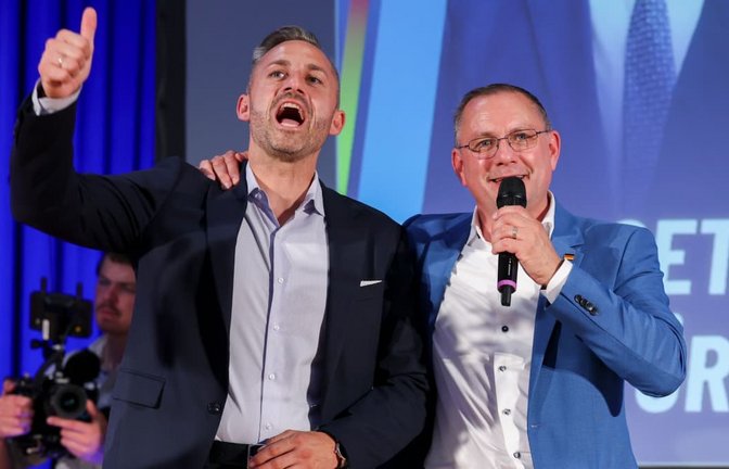 Wollen die Briefwahl abschaffen: Die beiden AfD-Spitzenpolitiker Ulrich Siegmund (links) und Tino Chrupalla.<span class='image-autor'>Jan Woitas/dpa</span>