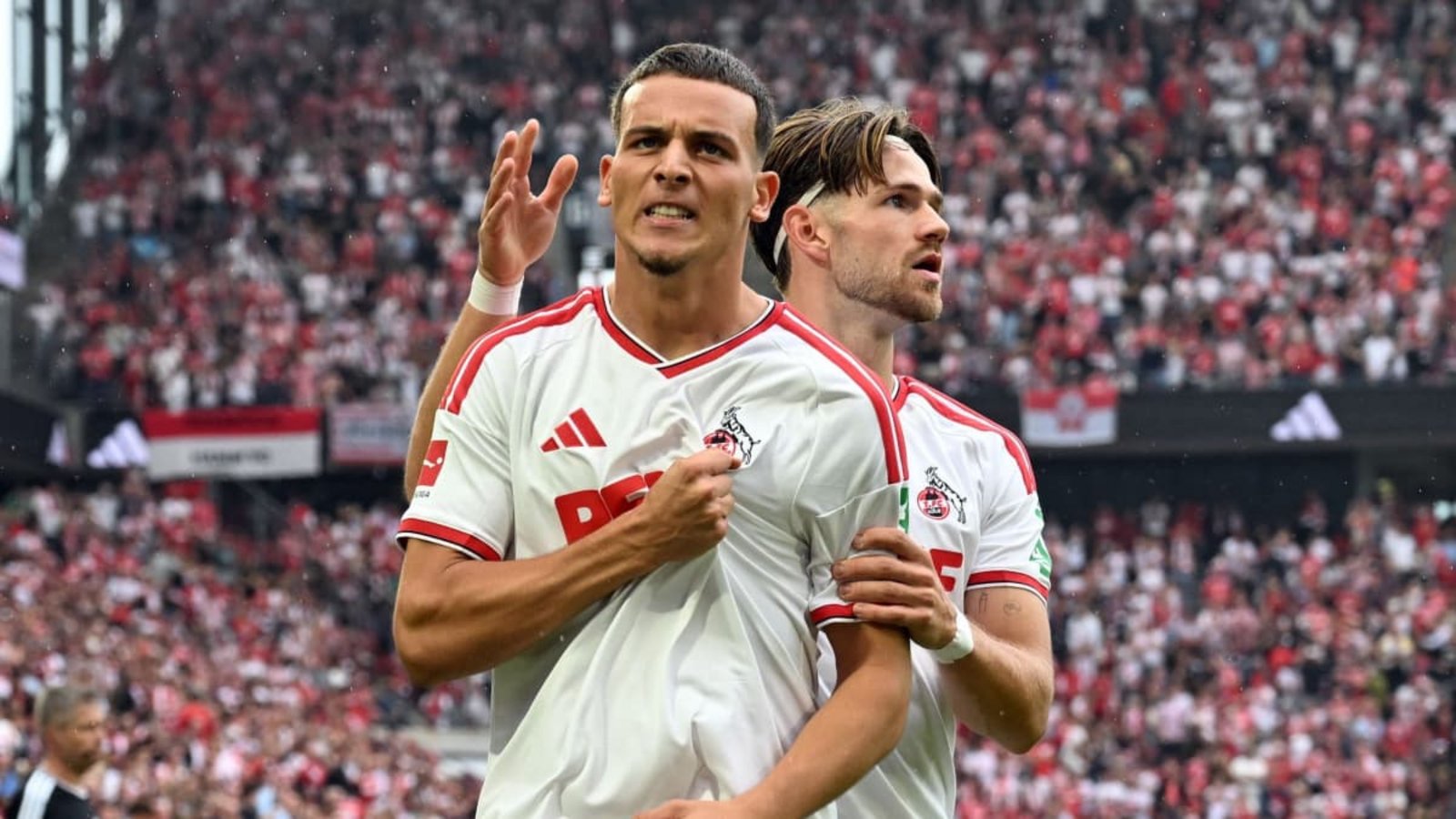 Jubel zum Auftakt: Said El Mala (li.) besiegte mit dem 1. FC Köln die TSG Hoffenheim und trifft nun auf den VfB.Federico Gambarini/dpa