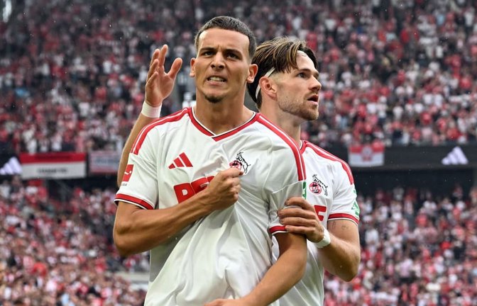 Jubel zum Auftakt: Said El Mala (li.) besiegte mit dem 1. FC Köln die TSG Hoffenheim und trifft nun auf den VfB.<span class='image-autor'>Federico Gambarini/dpa</span>