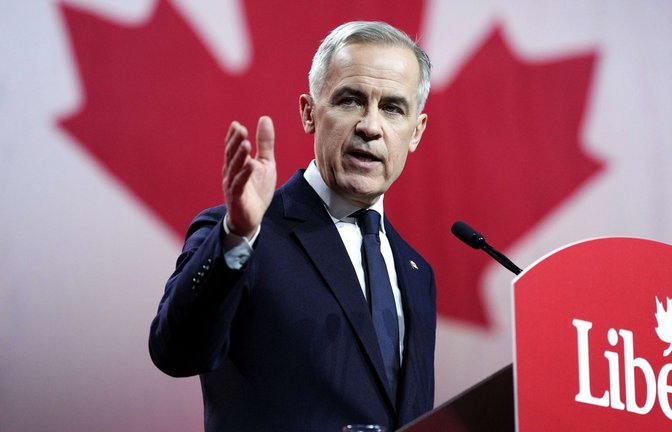 Mark Carney bei seiner Siegesrede am Sonntag.<span class='image-autor'>Foto: dpa/Justin Tang</span>