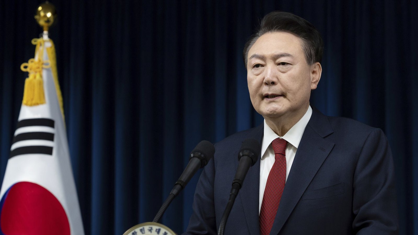 Der südkoreanische Präsident Yoon Suk Yeol spricht im Präsidialamt in Seoul, Südkorea.Foto: dpa/South Korean President Office