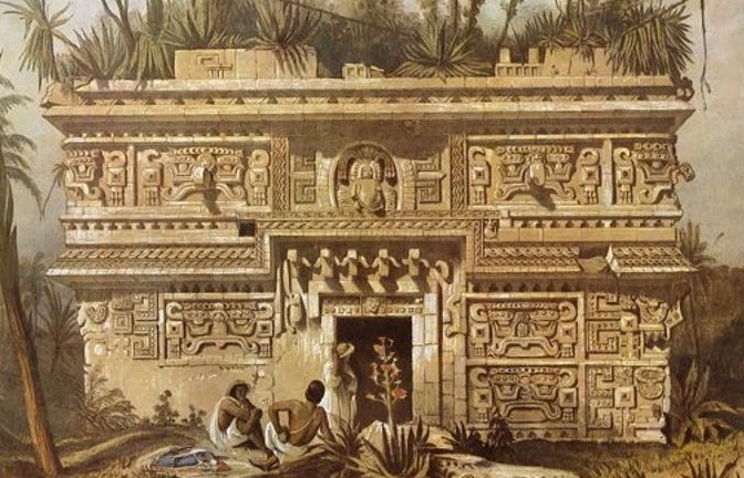Las Monjas, Chichen Itza, Yucatan, Druck 1843 von Frederick Catherwood (1799–1854): Zusammen mit dem US-Bürger John Lloyd Stephens legte der britische Archäologe Catherwood den Grundstein für Entdeckung und Erforschung der Hochkultur der Maya.<span class='image-autor'>Brooklyn Museum, 2008/Wikimedia</span>