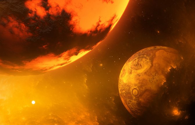 Vor 4,46 Milliarden Jahren: Der Himmelskörper Theia kollidiert mit der Ur-Erde. Aus den Planetentrümmern entsteht der Mond.<span class='image-autor'>Foto: Imago/Depositphotos</span>