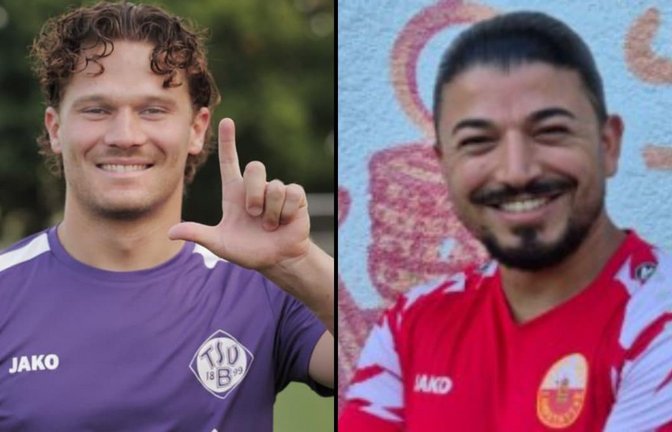 Von links: Fabian Leidenbach (TSV Bernhausen) und Talha Kavak (Spvgg Cannstatt).<span class='image-autor'>Günter Bergmann, Spvgg Cannstatt</span>