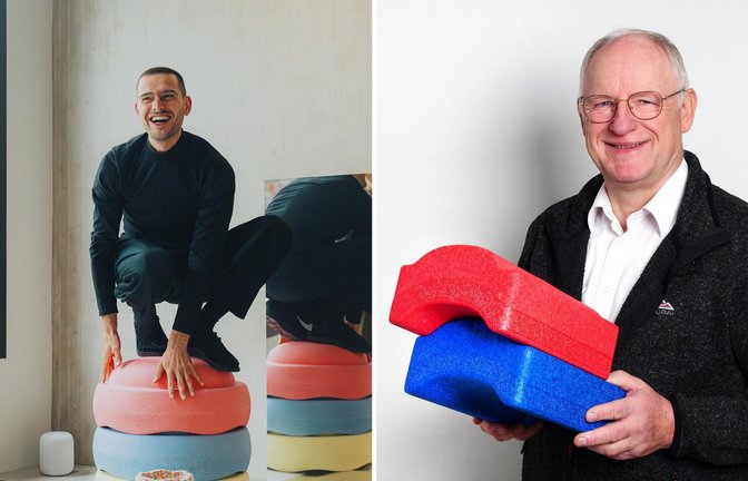 Stephan Schenk (links) hat den Stapelstein erfunden. Ist der Kreativstein von Oliver Reichert nur eine nicht ganz billige Kopie?<span class='image-autor'>Foto: Stapelstein/privat</span>