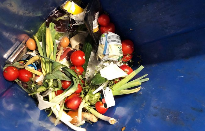 Weggeworfene Lebensmittel liegen in einer Mülltonne. Die SPD will dafür sorgen, dass niemand mehr dafür bestraft wird, dass er noch genießbare Lebensmittel aus Abfallcontainern holt.<span class='image-autor'>Foto: dpa/Christiane Raatz</span>