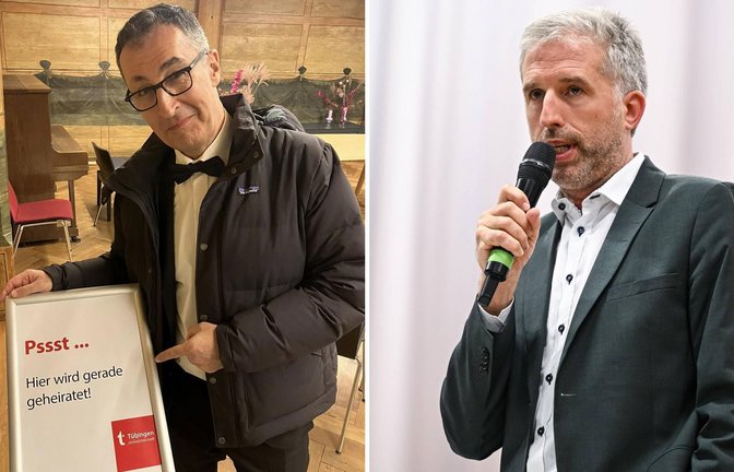 Cem Özdemir hat am Valentinstag um kurz nach Mitternacht Flavia Zaka geheiratet, Boris Palmer machte es in seiner Rolle als Standesbeamter möglich.<span class='image-autor'>Foto: Facebook-Profil Boris Palmer, imago/Markus Ulmer</span>